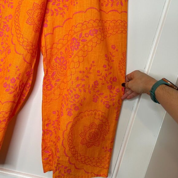 Flax Orange Pink Floral Crop Linen Wide Leg Pants Size P 4-6 - Picture 4 of 7